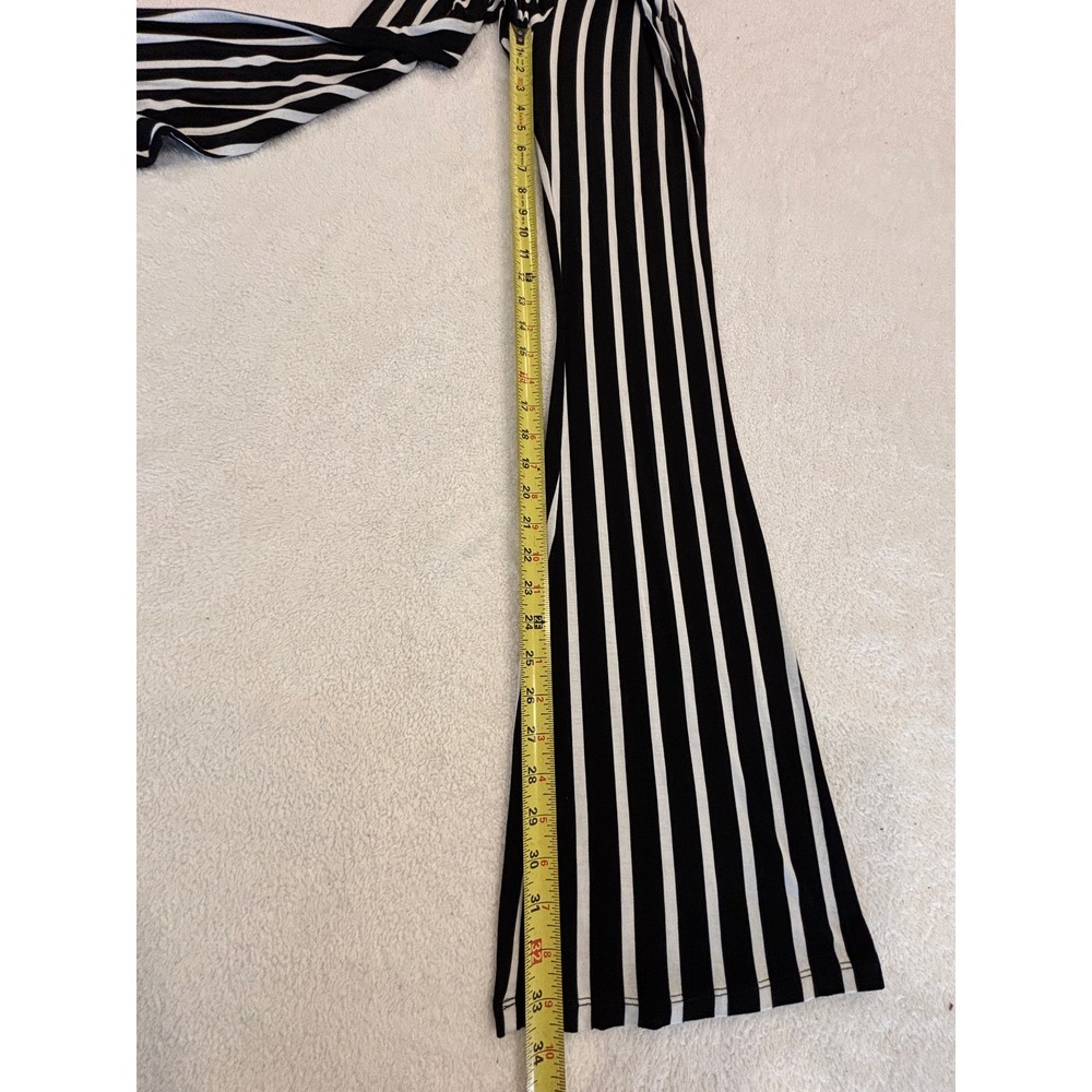 Charlotte Russe Black White Vertical Stripe Flare Leg Pants Medium High Rise - Picture 5 of 5